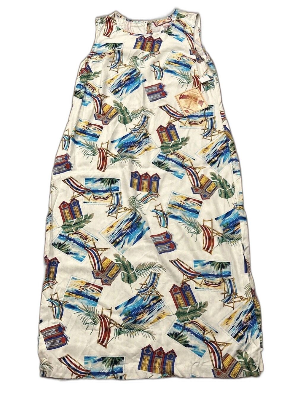 Caribbean Joe Dress Womens 1X Maxi Tropical Hawaiian Vacation Resort Beach New